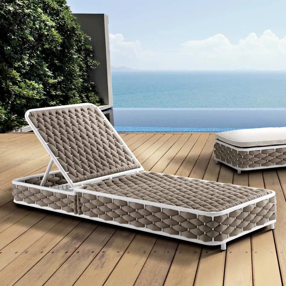 Chaise longue d'extérieur en aluminium et tissu tissé avec roues - Reda Viadurini
