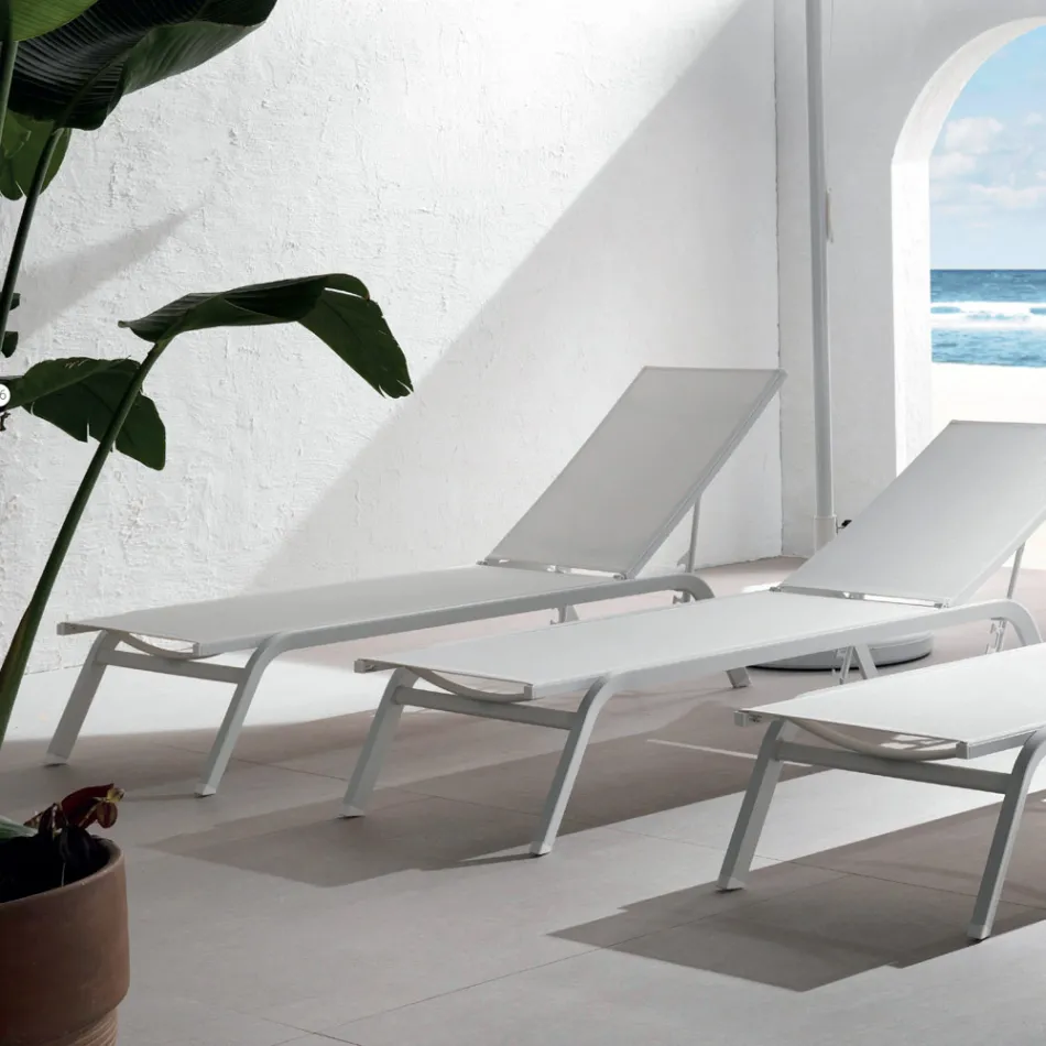 Transat d'extérieur en aluminium et textilène avec roues rétractables, 2 pièces - Donkey Viadurini