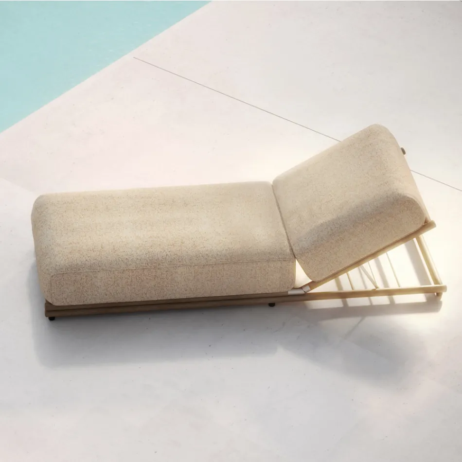 Chaise longue d'extérieur en tissu et structure en bois Made in Italy - Armelia Viadurini
