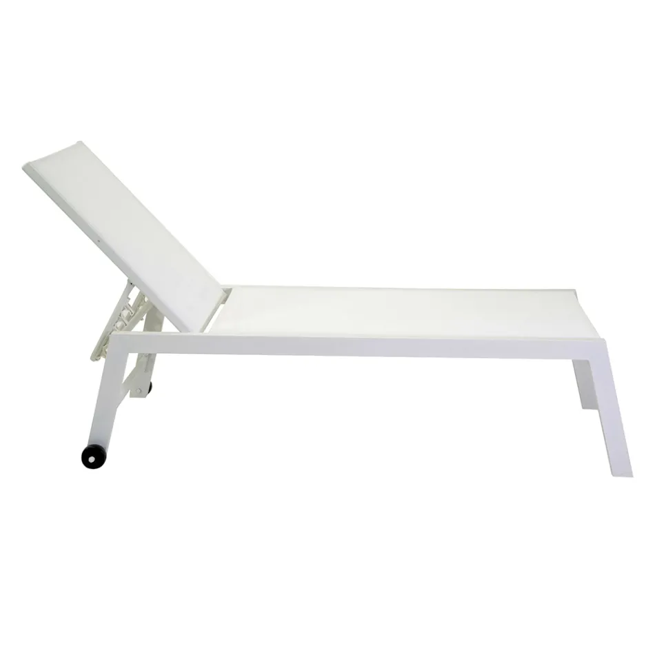 Chaise longue d'extérieur en aluminium et textilène avec 2 roues - Costume Viadurini