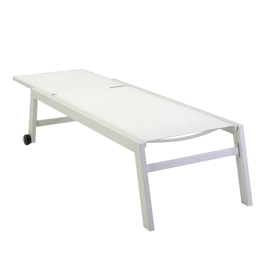Chaise longue d'extérieur en aluminium et textilène avec 2 roues - Costume Viadurini