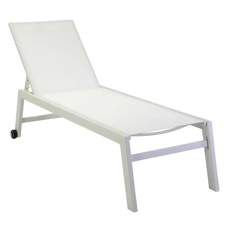 Chaise longue d'extérieur en aluminium et textilène avec 2 roues - Costume Viadurini