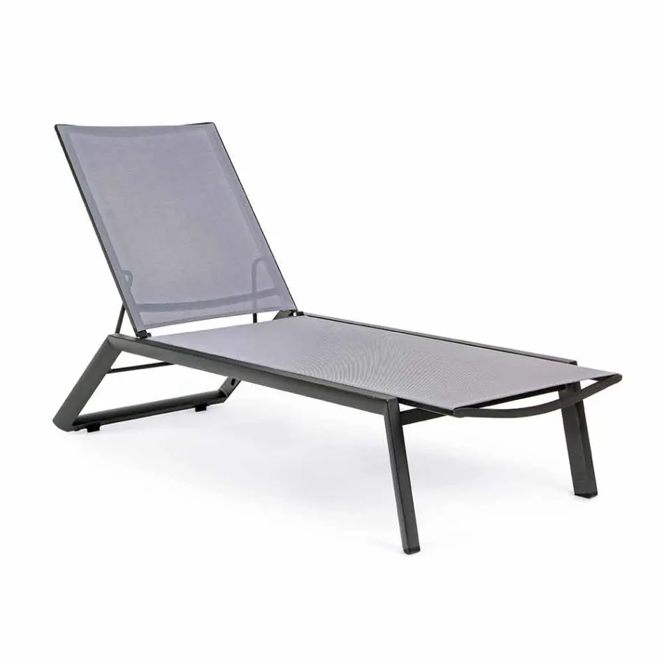 Chaise longue d'extérieur inclinable avec roues en aluminium et textilène - Jewel Viadurini