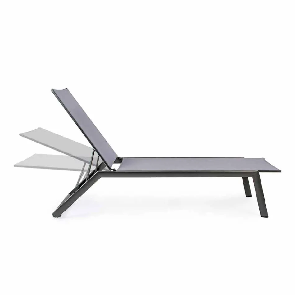 Chaise longue d'extérieur inclinable avec roues en aluminium et textilène - Jewel Viadurini