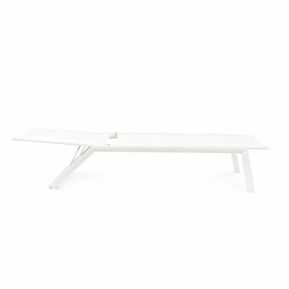 Chaise longue d'extérieur inclinable avec roues en aluminium et textilène - Jewel Viadurini