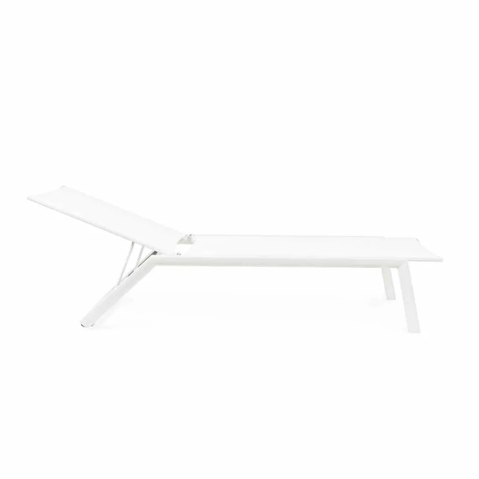 Chaise longue d'extérieur inclinable avec roues en aluminium et textilène - Jewel Viadurini