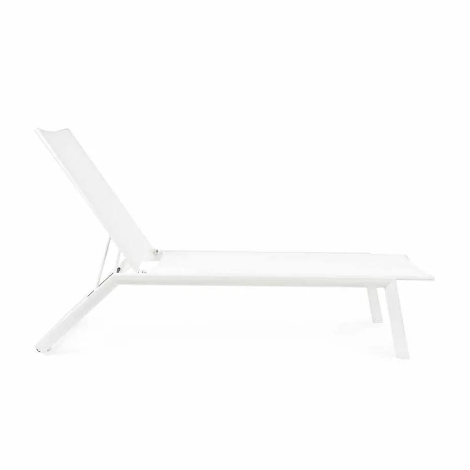 Chaise longue d'extérieur inclinable avec roues en aluminium et textilène - Jewel Viadurini