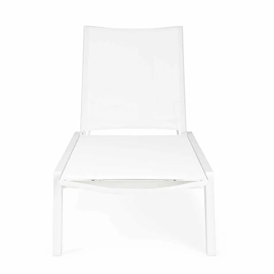 Chaise longue d'extérieur inclinable avec roues en aluminium et textilène - Jewel Viadurini