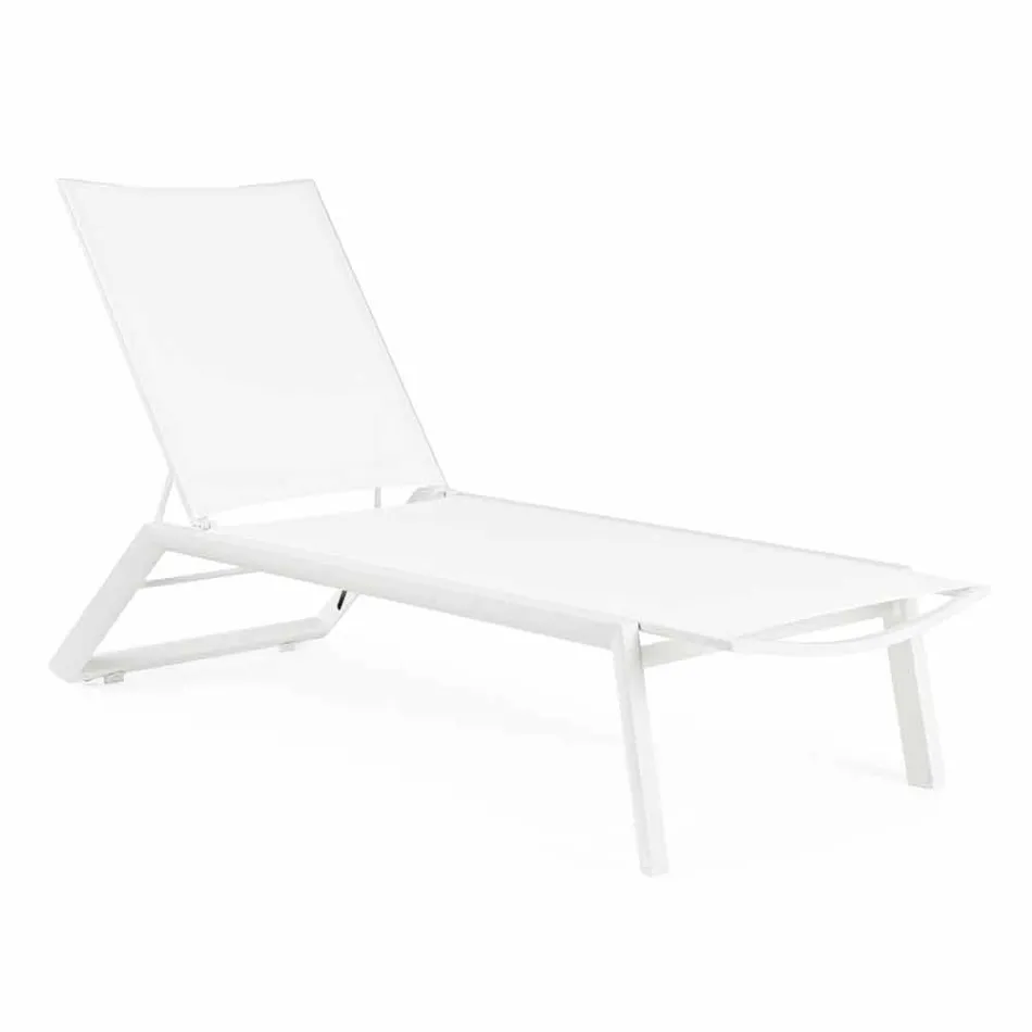 Chaise longue d'extérieur inclinable avec roues en aluminium et textilène - Jewel Viadurini