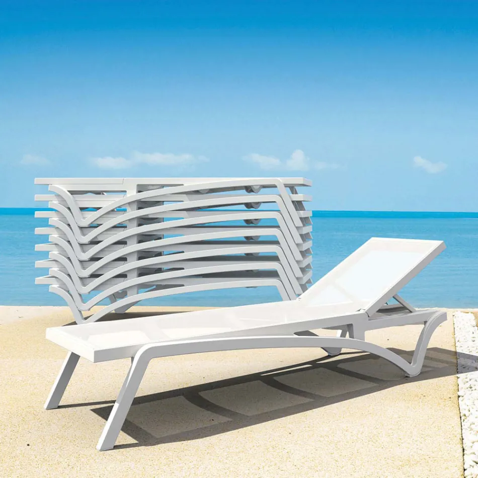 Transat de jardin empilable en polypropylène et textilène coloré - Artelia Viadurini