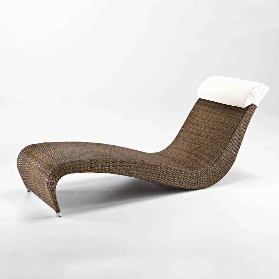 Chaise longue de jardin en polyrotin avec coussin repose-tête - Viserys Viadurini