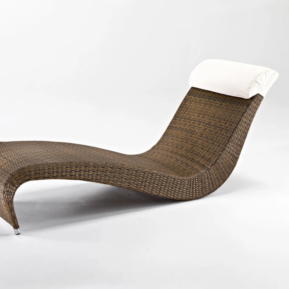 Chaise longue de jardin en polyrotin avec coussin repose-tête - Viserys Viadurini