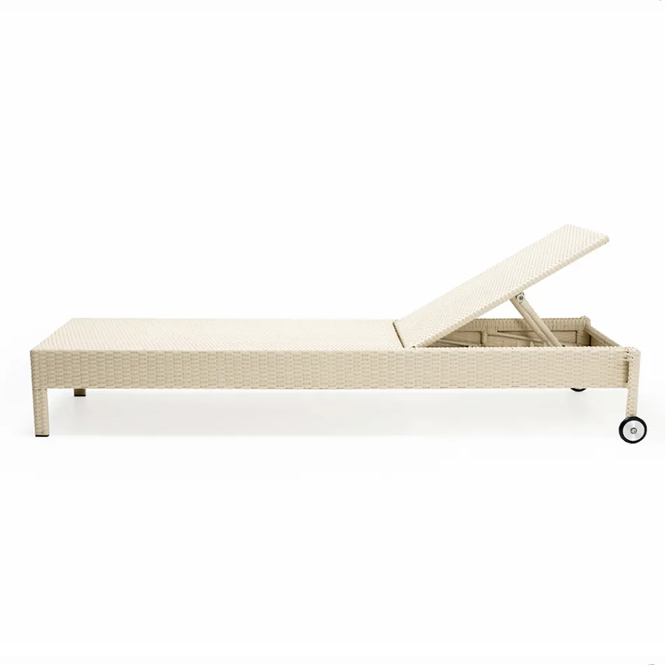 Chaise longue de jardin en poly rotin avec roulettes - bain de soleil Viadurini