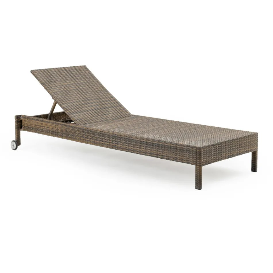 Chaise longue de jardin en poly rotin avec roulettes - bain de soleil Viadurini