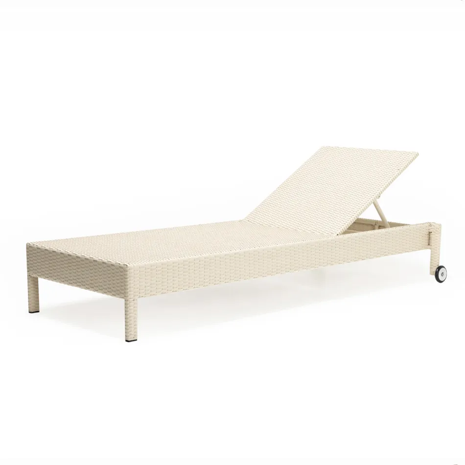 Chaise longue de jardin en poly rotin avec roulettes - bain de soleil Viadurini