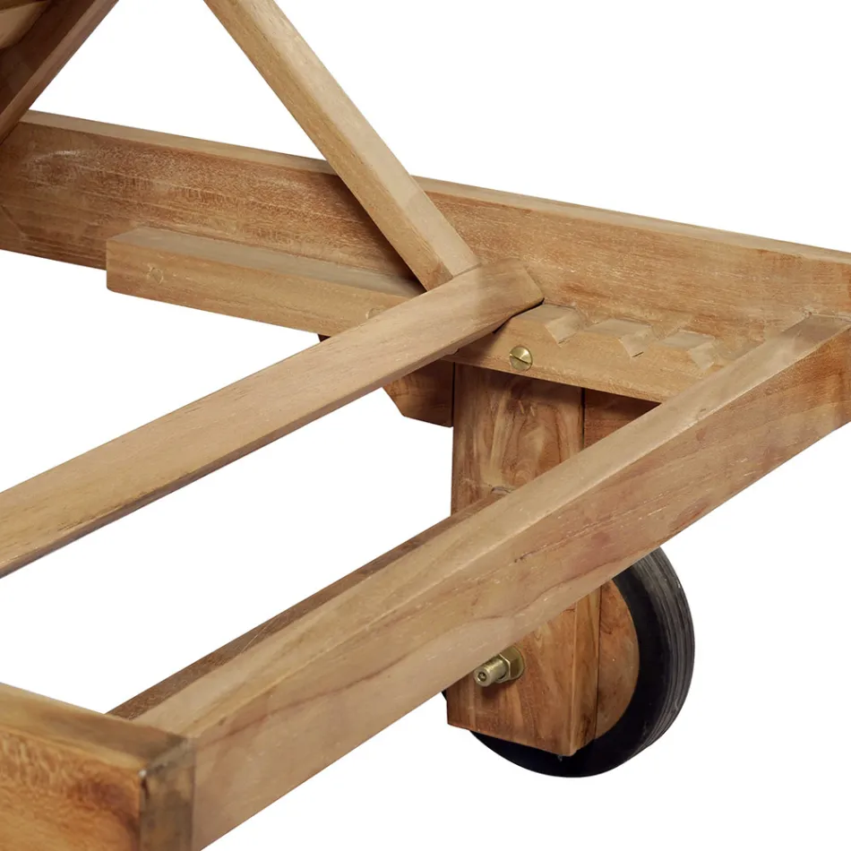 Chaise longue de jardin en teck avec table et roulettes amovibles - Oasi Viadurini