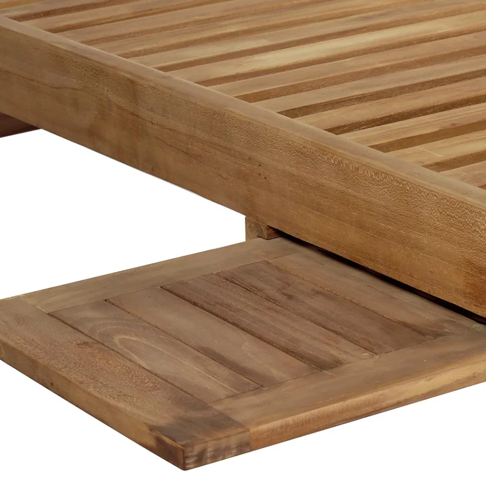 Chaise longue de jardin en teck avec table et roulettes amovibles - Oasi Viadurini