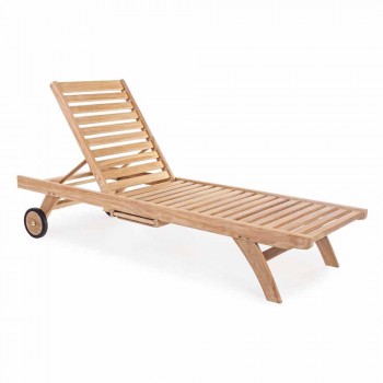 Chaise longue de jardin inclinable moderne avec roues en bois de teck - Canaries