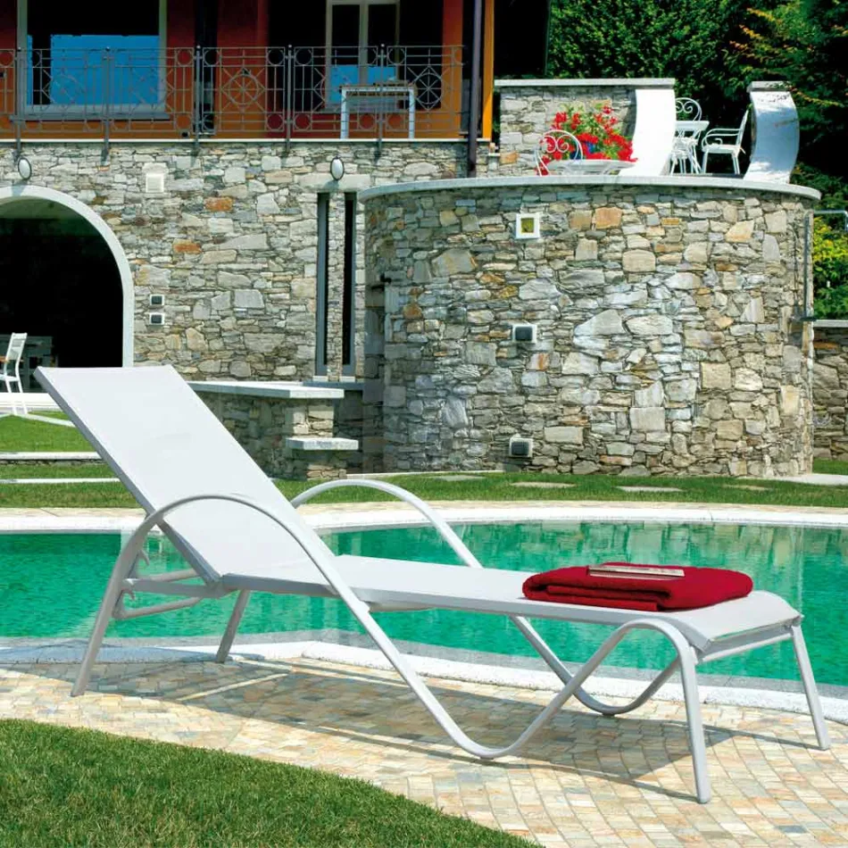 Chaise longue de jardin empilable en aluminium et textilène - Spero Viadurini