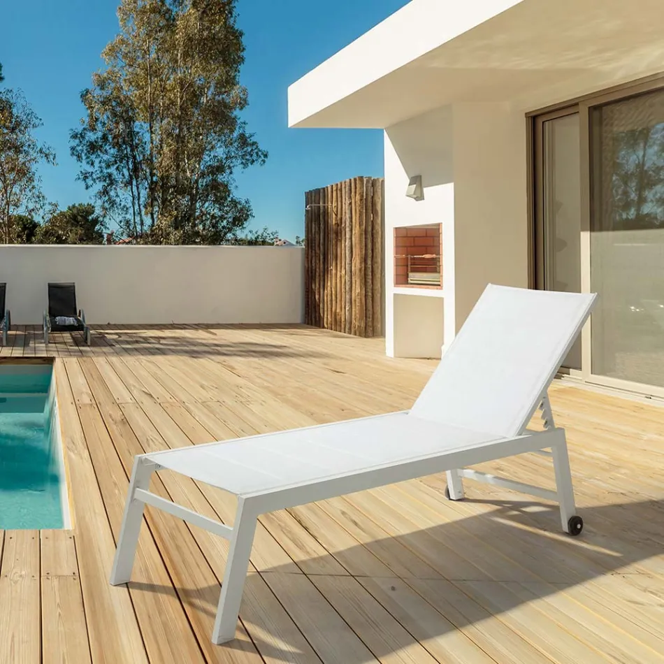 Transat de jardin moderne en aluminium avec roulettes pour l'extérieur - Franz Viadurini