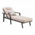 Chaise longue en aluminium et accoudoirs en teck avec repose-tête - Moira