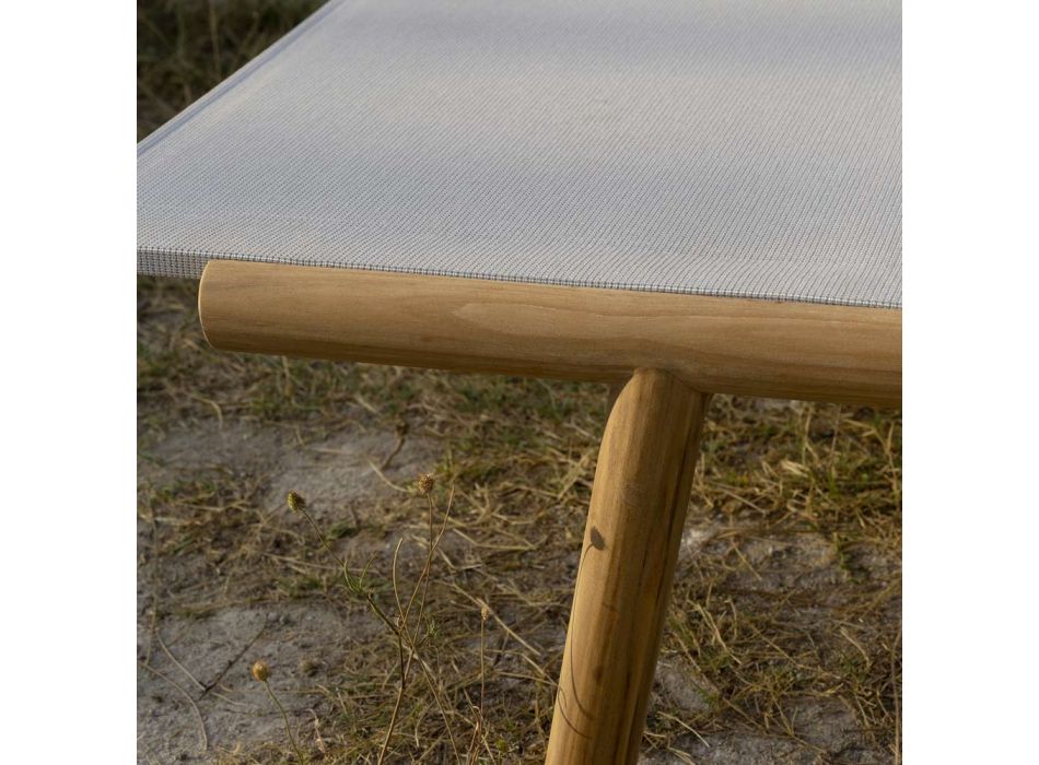 Chaise longue d'extérieur réglable en teck et textilène Made in Italy - Liberato Viadurini