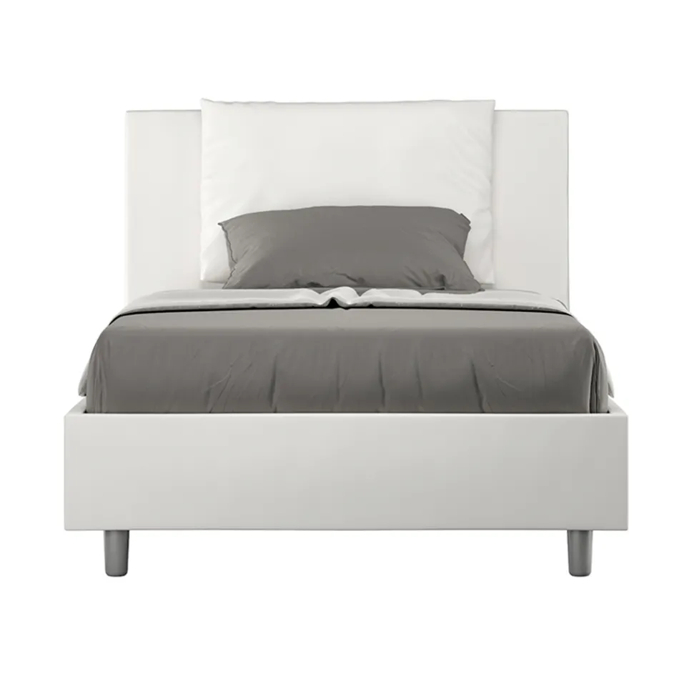 Lit 120x200 cm avec tête de lit et coussins en similicuir, fabriqué en Italie - Olimpiadi Viadurini