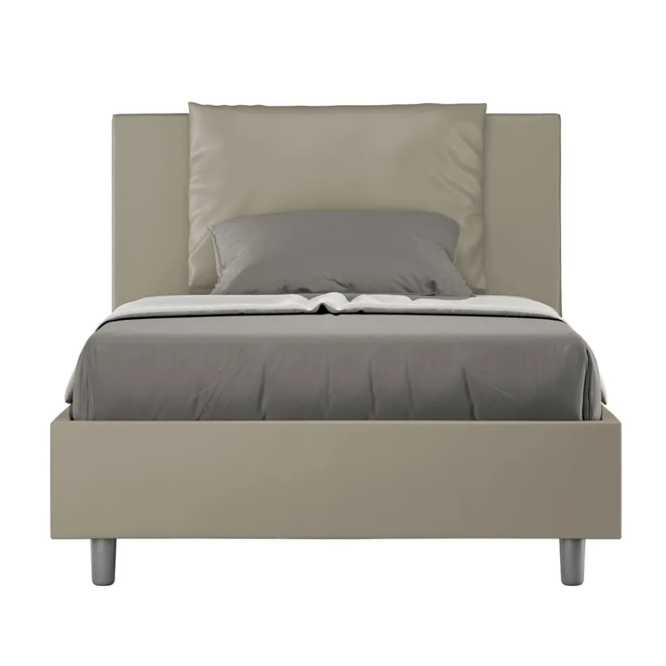 Lit 120x200 cm avec tête de lit et coussins en similicuir, fabriqué en Italie - Olimpiadi Viadurini