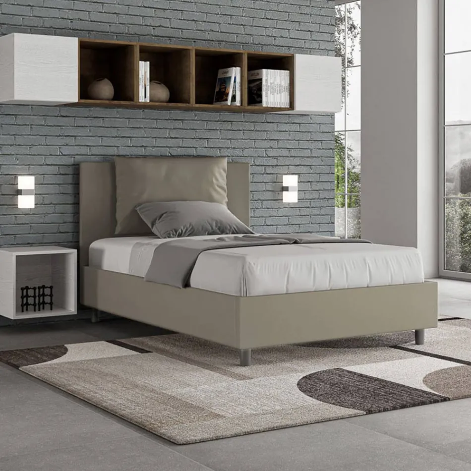 Lit 120x200 cm avec tête de lit et coussins en similicuir, fabriqué en Italie - Olimpiadi Viadurini