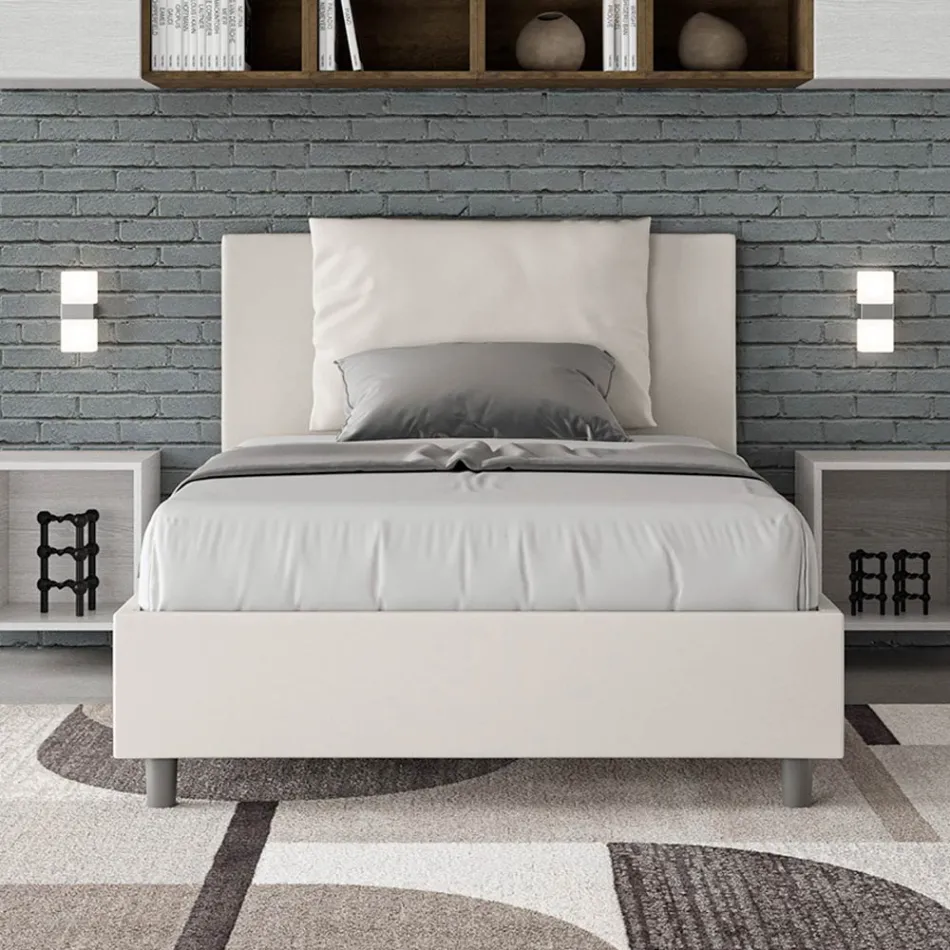 Lit 120x200 cm avec tête de lit et coussins en similicuir, fabriqué en Italie - Olimpiadi Viadurini