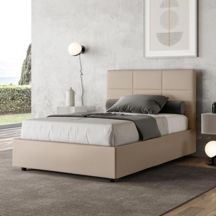 Lit 140x200 cm avec tête de lit rectangulaire en simili cuir fabriqué en Italie - Brina Viadurini