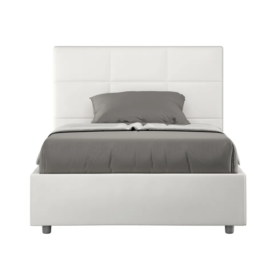 Lit 140 x 200 cm avec tête de lit rectangulaire en similicuir, fabriqué en Italie - Brina Viadurini