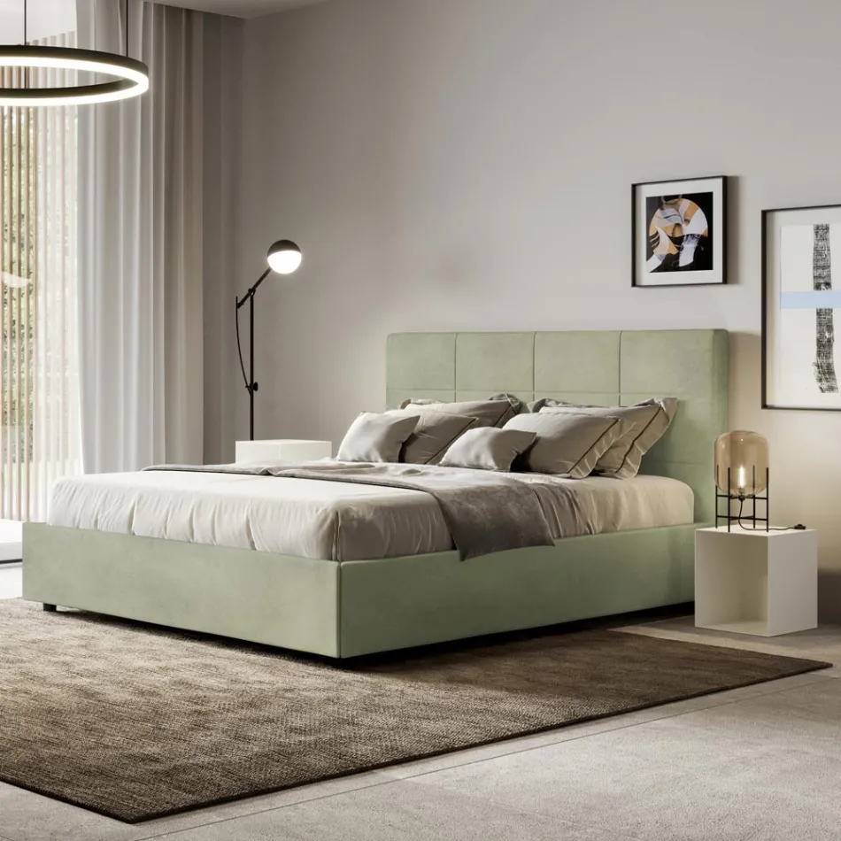 Lit 160 x 200 cm avec tête de lit rectangulaire en microfibre, fabriqué en Italie - Brina Viadurini