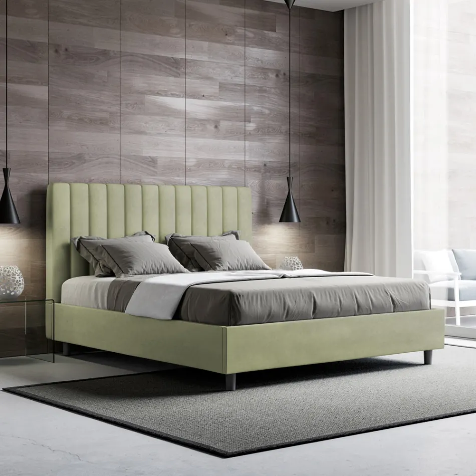 Lit en microfibre 160 x 200 cm à rayures verticales symétriques, fabriqué en Italie - Glove Viadurini