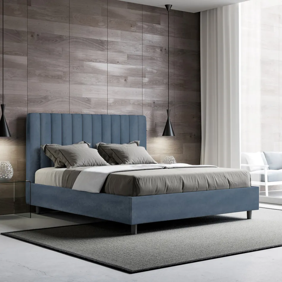 Lit en microfibre 160 x 200 cm à rayures verticales symétriques, fabriqué en Italie - Glove Viadurini