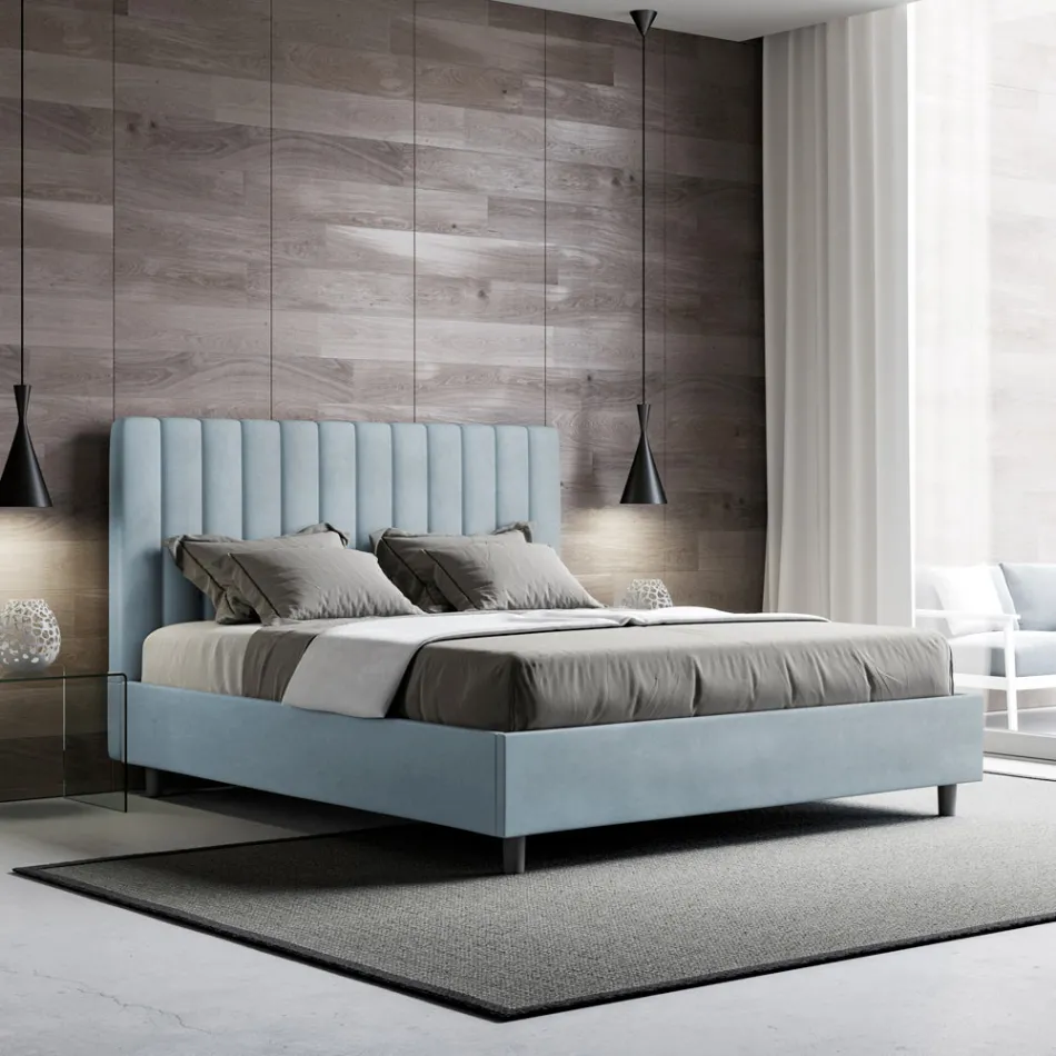 Lit en microfibre 160 x 200 cm à rayures verticales symétriques, fabriqué en Italie - Glove Viadurini