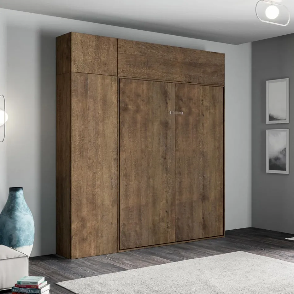 Lit Queen Size escamotable vertical avec colonne et unité murale - Magicompare Viadurini