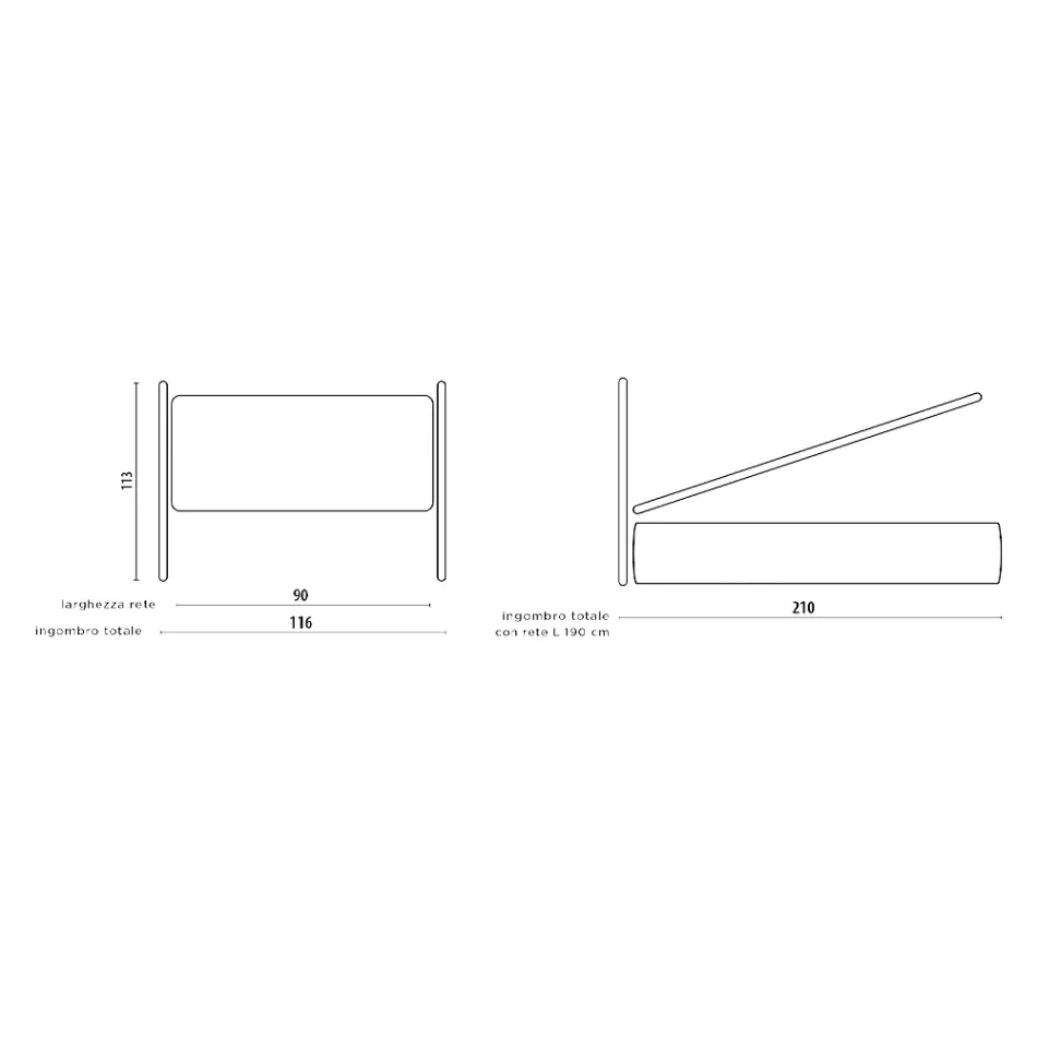 Lit simple avec tête de lit en tissu fabriqué en Italie - Fiuto Viadurini