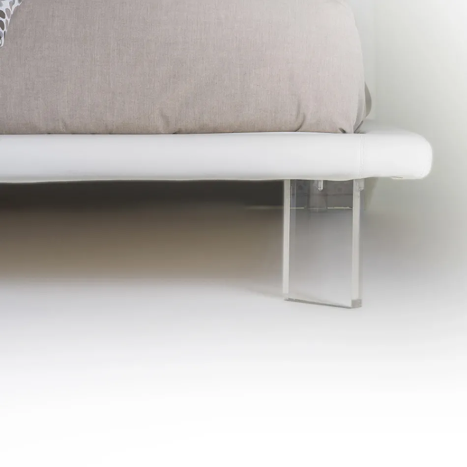 Lit double rembourré en éco-cuir ou tissu fabriqué en Italie - Armonica Viadurini