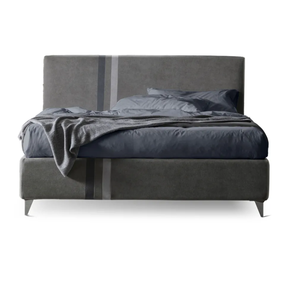 Lit Double 160x190 avec 2 Bandes Bicolores Verticales et Parallèles - Paolo Viadurini