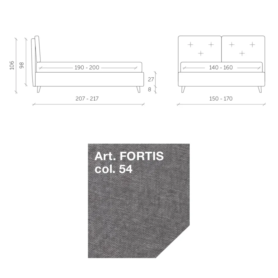 Lit Double 160x190 avec Boutons Décoratifs dans les Coussins - Rayons Viadurini