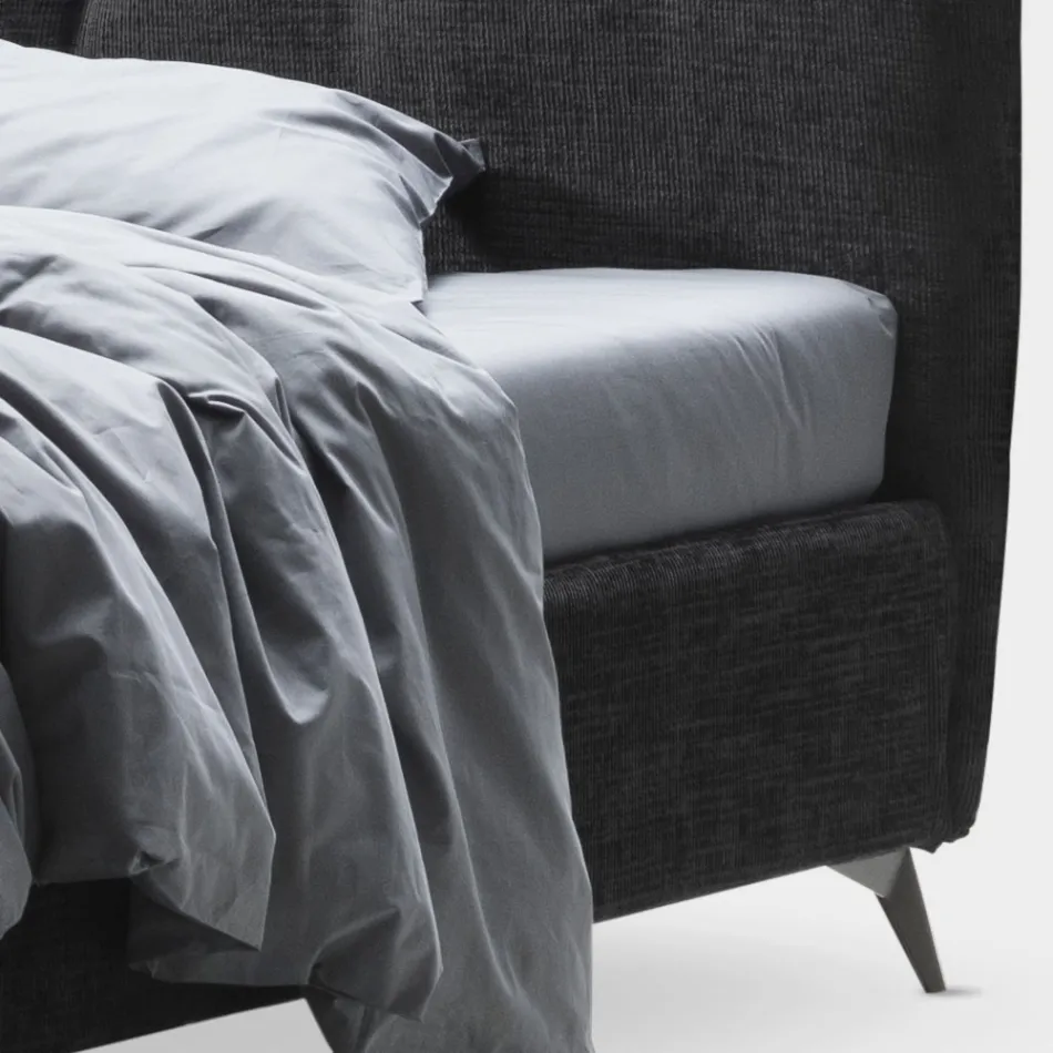 Lit Double 160x190 avec Cordons Verticaux en Relief - Masque Viadurini