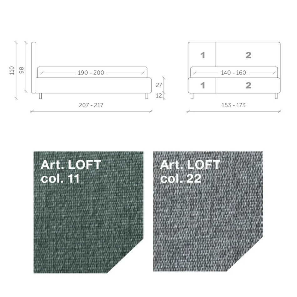 Lit Double 160x190 avec Finition Bicolore Asymétrique - Jasmine Viadurini