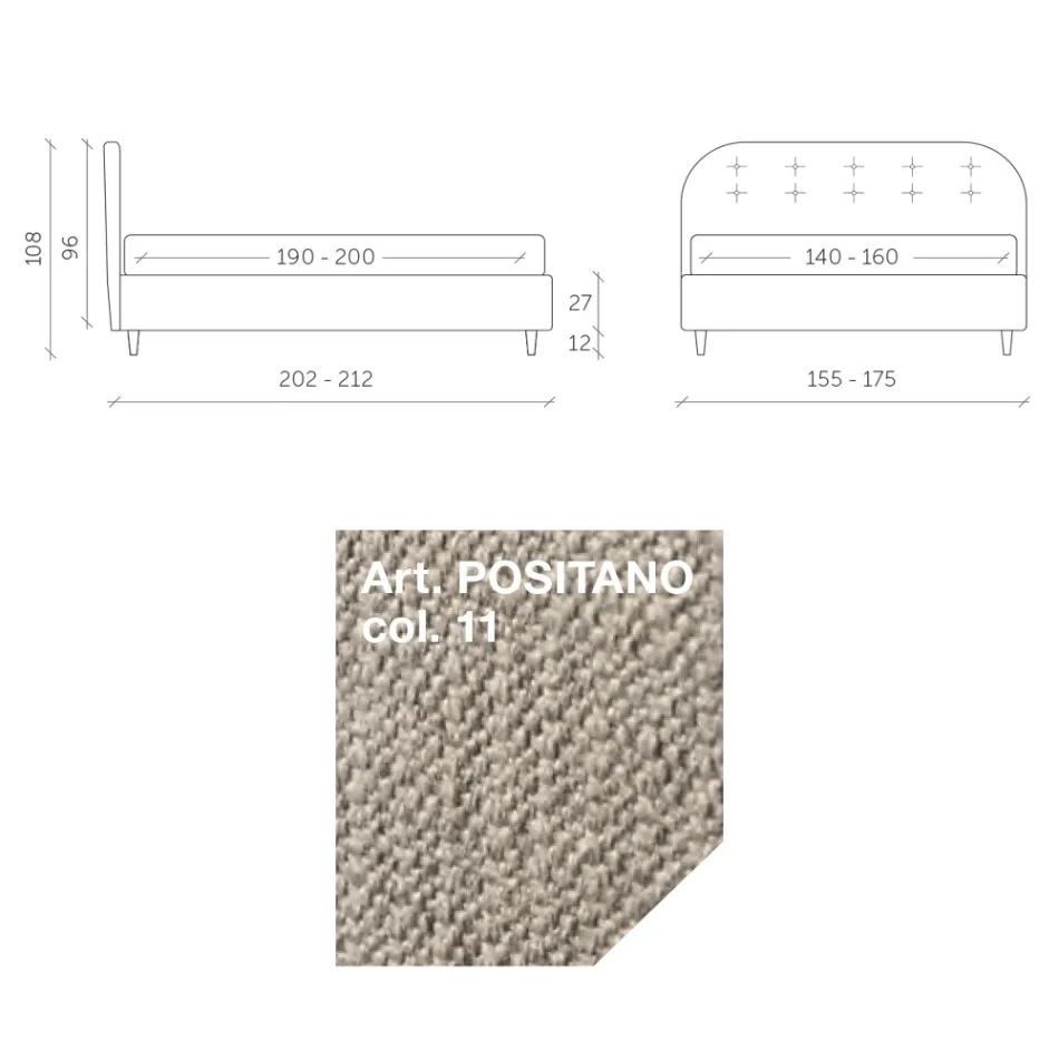 Lit Double 160x190 avec Lignes Courbes et Boutons Fabriqué en Italie - Oriente Viadurini