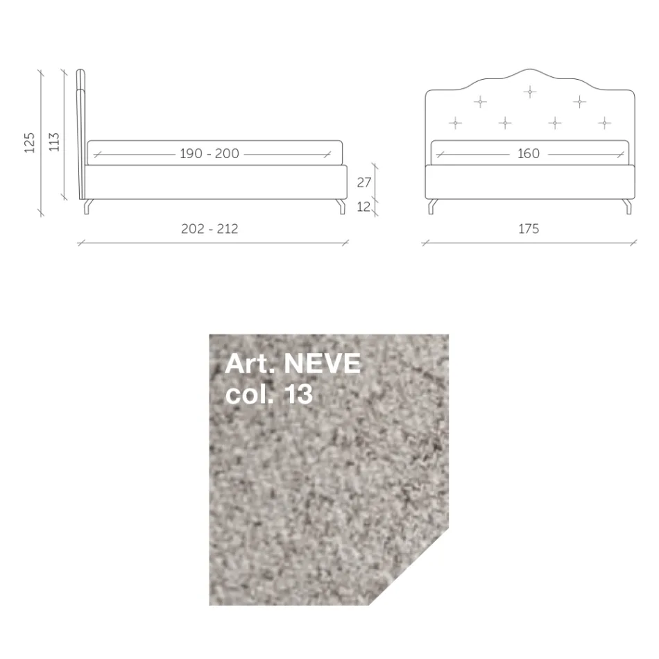 Lit double 160x190 avec tête de lit à volants et boutons - Rest Viadurini