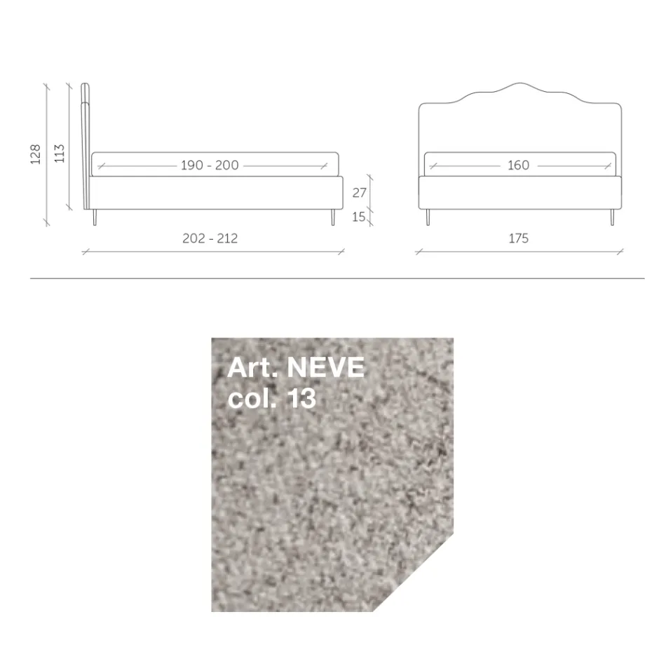 Lit double 160x190 avec tête de lit à volants sur le pourtour fabriqué en Italie - Rest Viadurini