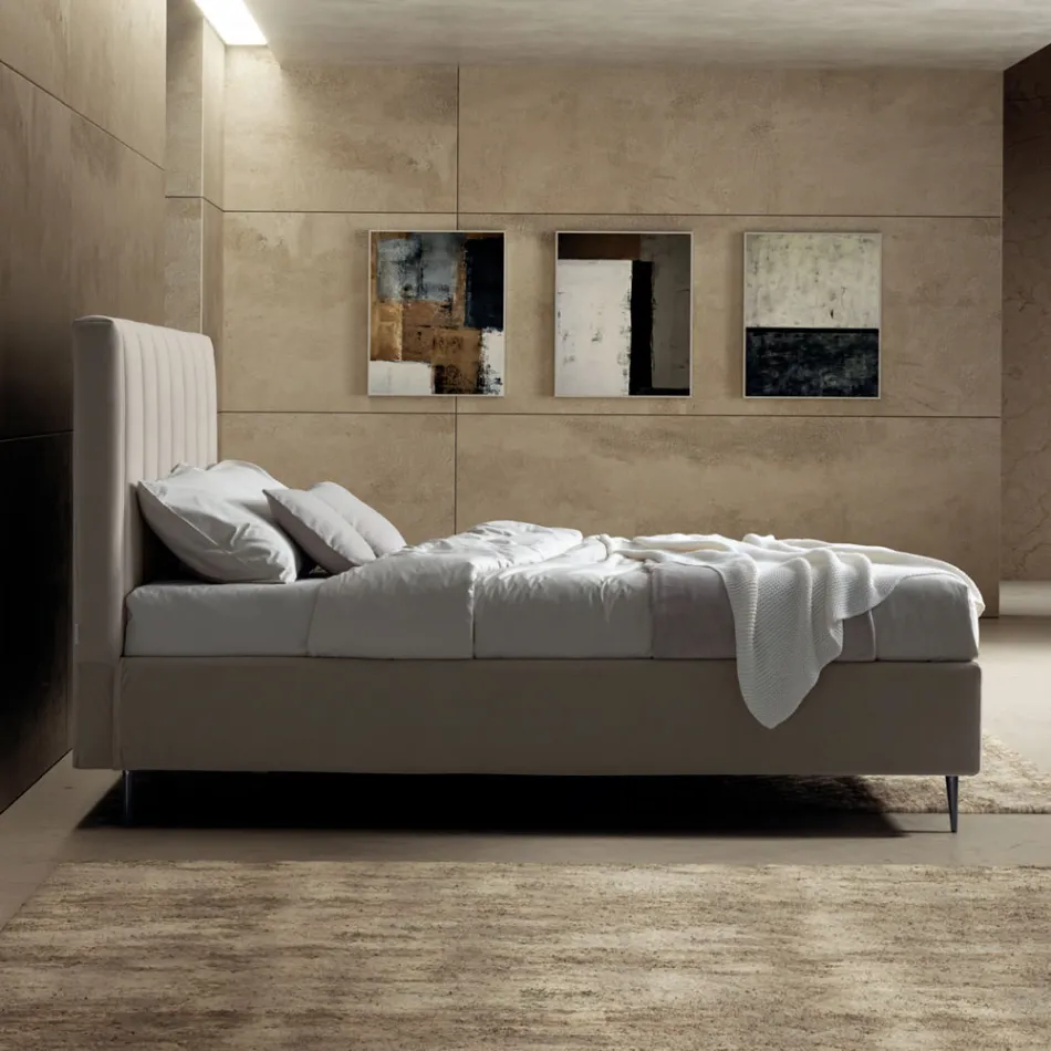 Lit Double 160x190 avec Matelassage à Larges Bandes Verticales - Magan Viadurini