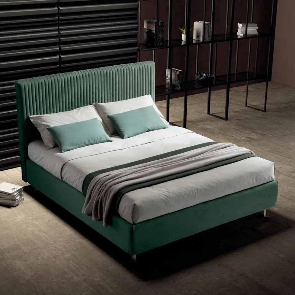 Lit double 160x190 avec matelassage à bandes étroites multi-rayures - Meduse Viadurini