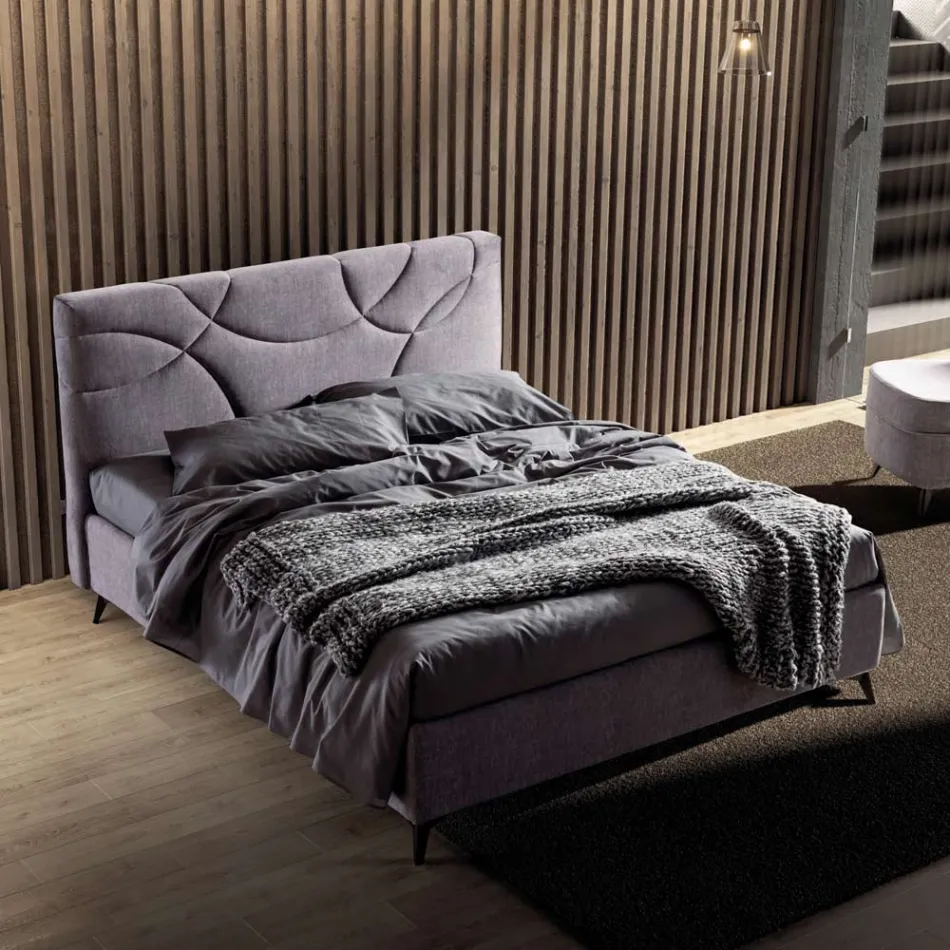 Lit Double 160x190 avec Matelassage Courbes Croisées - Tournesol Viadurini