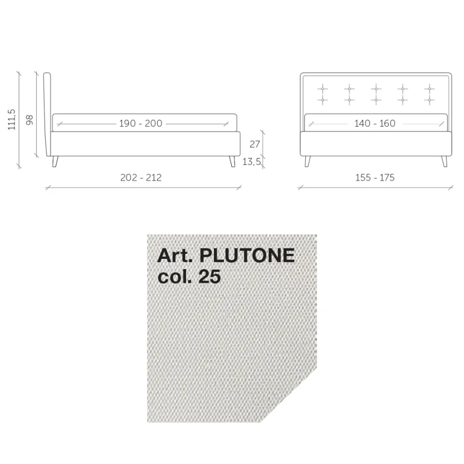 Lit Double 160x190 en Tissu avec Tête de Lit à Boutons Fabriqué en Italie - Dreams Viadurini